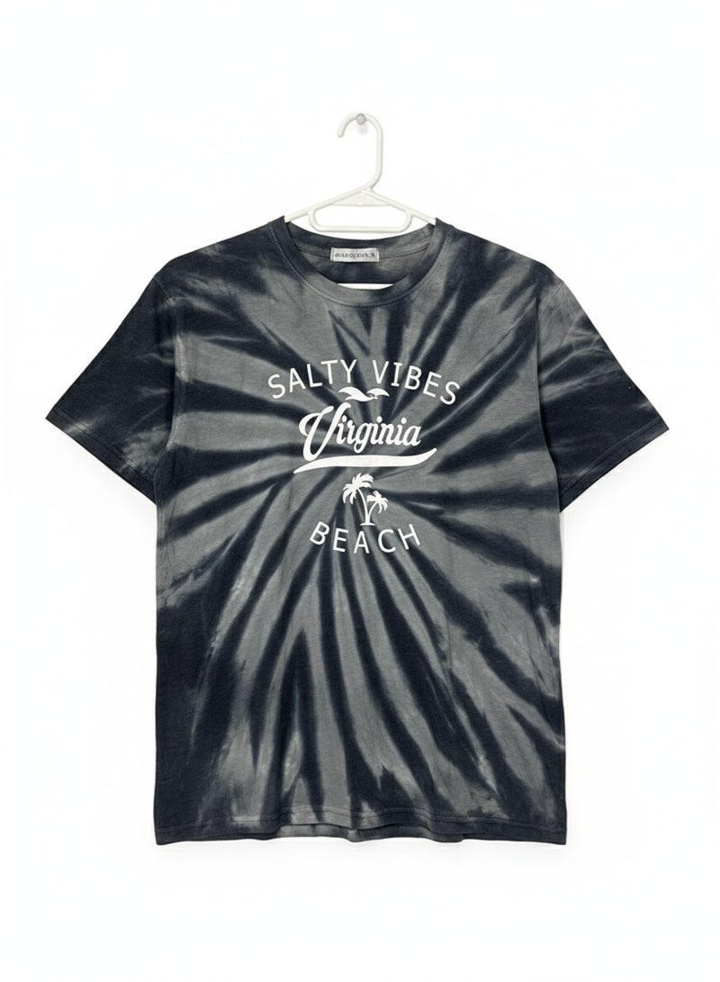 SENSATION Men’s Tie-Dye Graphic T-Shirt – Salty Vibes Virginia Beach Print, Short Sleeve Casual Tee - Image 2